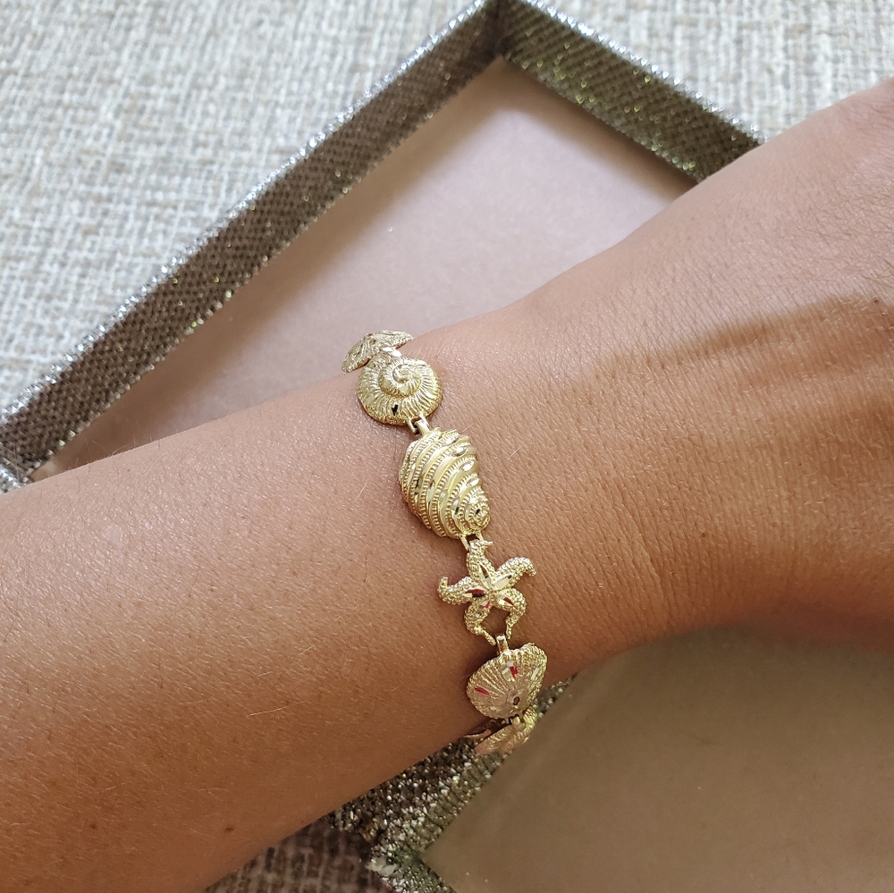 Vintage 14k Gold Sea Shell Link Bracelet